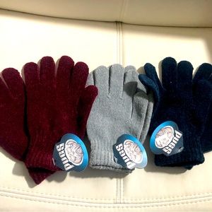 Pugs Chenille Red, Blue & Gray Stretch Gloves(3pairs)New lot of 3